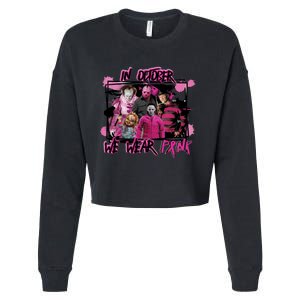 Scary Horror Movie Halloween Characters Breast Cancer Pink Cropped Pullover Crew