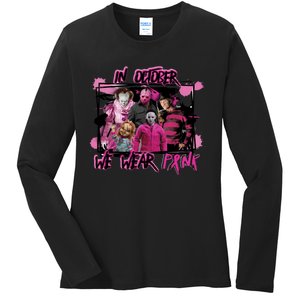 Scary Horror Movie Halloween Characters Breast Cancer Pink Ladies Long Sleeve Shirt