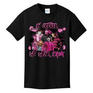 Scary Horror Movie Halloween Characters Breast Cancer Pink Kids T-Shirt