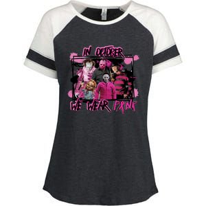 Scary Horror Movie Halloween Characters Breast Cancer Pink Enza Ladies Jersey Colorblock Tee