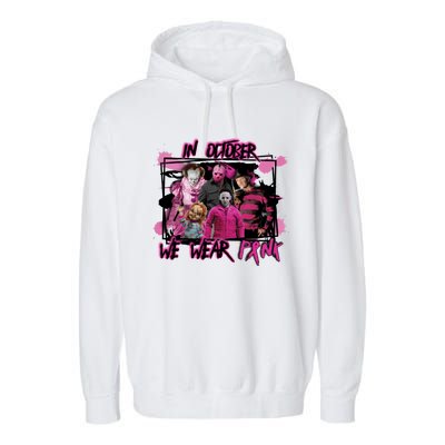 Scary Horror Movie Halloween Characters Breast Cancer Pink Garment-Dyed Fleece Hoodie