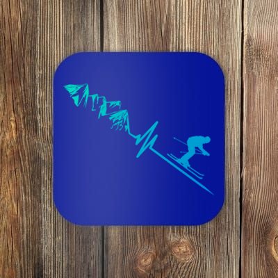 Skier Heartbeat Mountains Skiing Pulse Great Gift Coaster