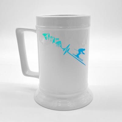 Skier Heartbeat Mountains Skiing Pulse Great Gift Beer Stein