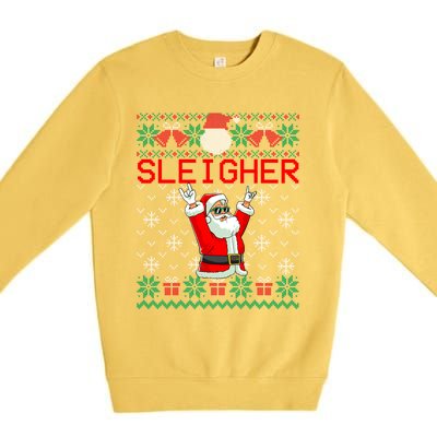 Sleigher Heavy Metal Music Hail Santa Ugly Christmas Gift Premium Crewneck Sweatshirt