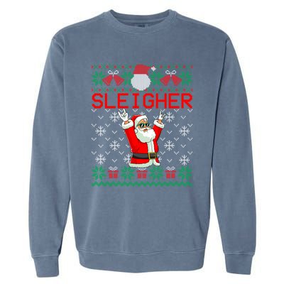 Sleigher Heavy Metal Music Hail Santa Ugly Christmas Gift Garment-Dyed Sweatshirt