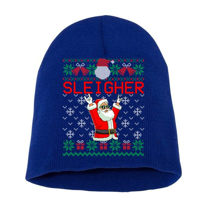 Sleigher Heavy Metal Music Hail Santa Ugly Christmas Gift Short Acrylic Beanie