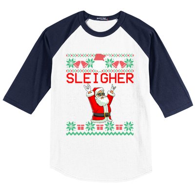 Sleigher Heavy Metal Music Hail Santa Ugly Christmas Gift Baseball Sleeve Shirt