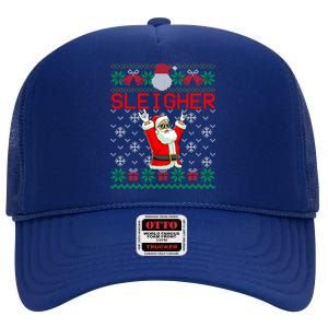 Sleigher Heavy Metal Music Hail Santa Ugly Christmas Gift High Crown Mesh Back Trucker Hat