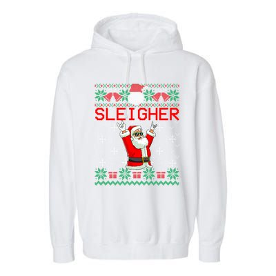 Sleigher Heavy Metal Music Hail Santa Ugly Christmas Gift Garment-Dyed Fleece Hoodie