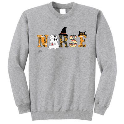 Spooky Halloween Nurse RN Cute Scrub Healthcare Cat Witch Tall Sweatshirt