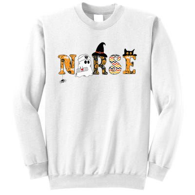 Spooky Halloween Nurse RN Cute Scrub Healthcare Cat Witch Sweatshirt