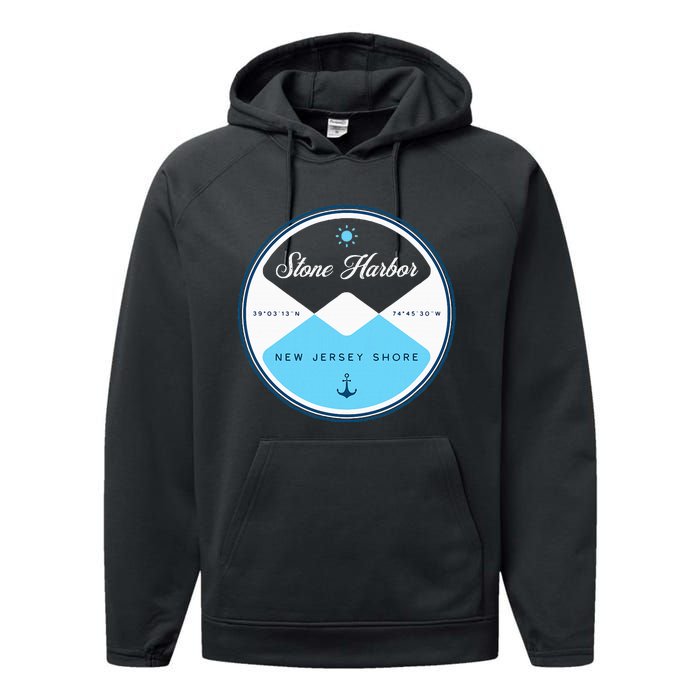 Stone Harbor New Jersey Nj Circle Graphic Performance Fleece Hoodie