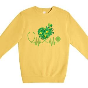 Stethoscope Heartbeat Nurse Doctor St Patricks Day Clover Premium Crewneck Sweatshirt