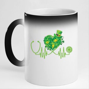 Stethoscope Heartbeat Nurse Doctor St Patricks Day Clover 11oz Black Color Changing Mug