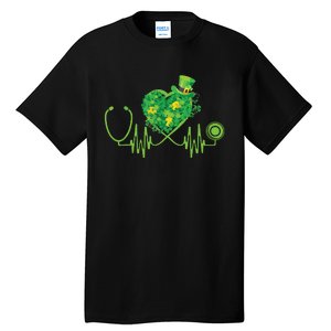 Stethoscope Heartbeat Nurse Doctor St Patricks Day Clover Tall T-Shirt