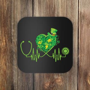 Stethoscope Heartbeat Nurse Doctor St Patricks Day Clover Coaster