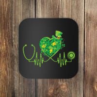 Stethoscope Heartbeat Nurse Doctor St Patricks Day Clover Coaster