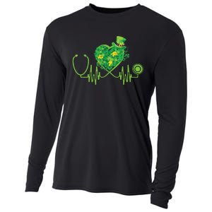 Stethoscope Heartbeat Nurse Doctor St Patricks Day Clover Cooling Performance Long Sleeve Crew