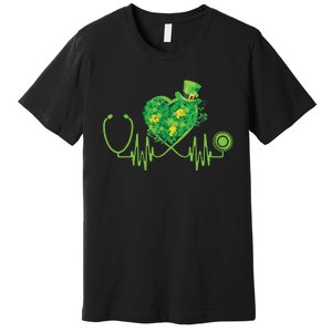 Stethoscope Heartbeat Nurse Doctor St Patricks Day Clover Premium T-Shirt