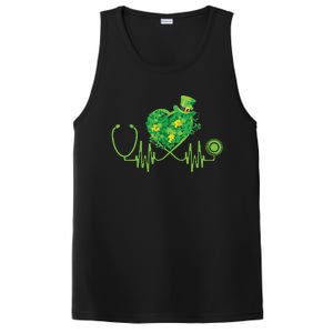 Stethoscope Heartbeat Nurse Doctor St Patricks Day Clover PosiCharge Competitor Tank