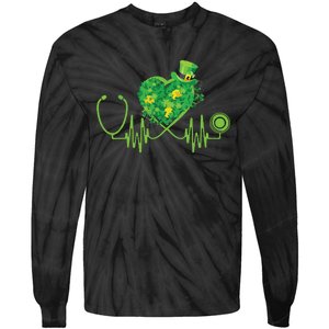 Stethoscope Heartbeat Nurse Doctor St Patricks Day Clover Tie-Dye Long Sleeve Shirt