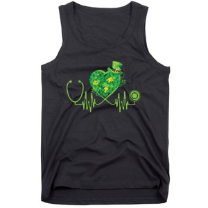 Stethoscope Heartbeat Nurse Doctor St Patricks Day Clover Tank Top