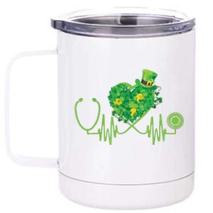 Stethoscope Heartbeat Nurse Doctor St Patricks Day Clover 12 oz Stainless Steel Tumbler Cup