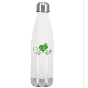 Stethoscope Heartbeat Nurse Doctor St Patricks Day Clover Stainless Steel Insulated Water Bottle