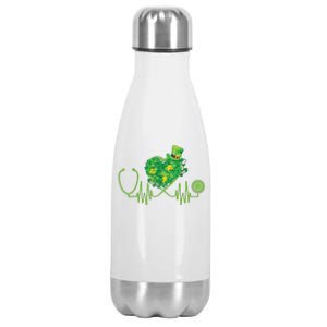 Stethoscope Heartbeat Nurse Doctor St Patricks Day Clover Stainless Steel Insulated Water Bottle