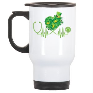 Stethoscope Heartbeat Nurse Doctor St Patricks Day Clover Stainless Steel Travel Mug