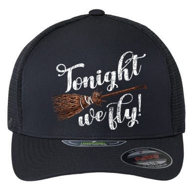 Spooky Halloween Night Flight with Pumpkin Witches Ghost Flexfit Unipanel Trucker Cap