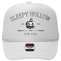 Sleepy Hollow New York Ny Vintage Design Halloween Pumpkin High Crown Mesh Back Trucker Hat