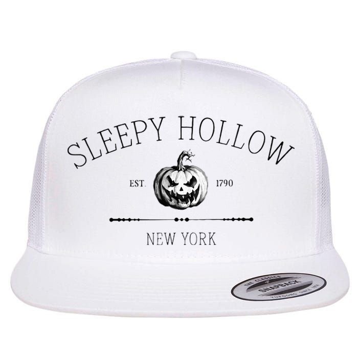 Sleepy Hollow New York Ny Vintage Design Halloween Pumpkin Flat Bill Trucker Hat