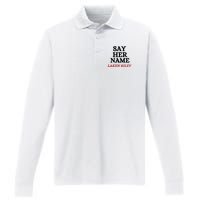 Say Her Name Laken Riley Performance Long Sleeve Polo