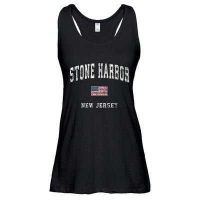Stone Harbor New Jersey Nj Vintage American Flag Sports Ladies Essential Flowy Tank