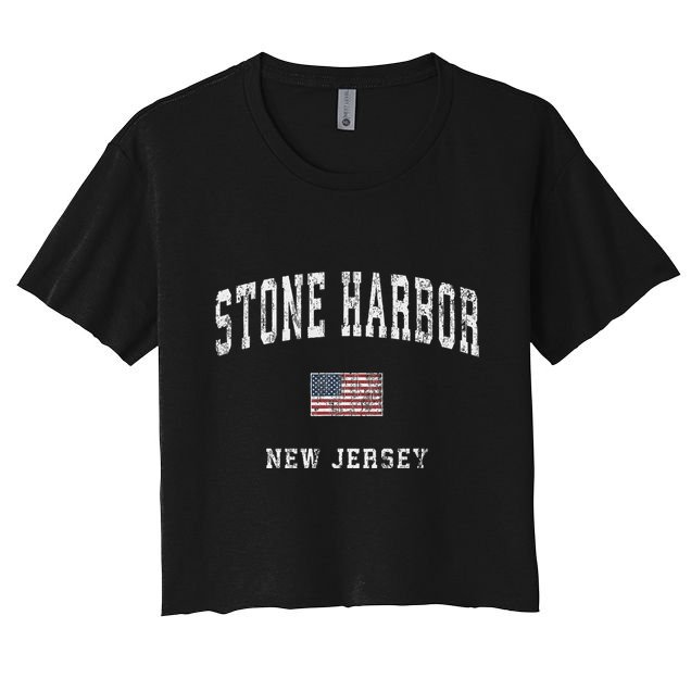 Stone Harbor New Jersey Nj Vintage American Flag Sports Crop Top