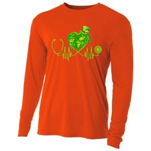 Stethoscope Heartbeat Nurse Doctor St Patricks Day Clover Cooling Performance Long Sleeve Crew