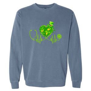 Stethoscope Heartbeat Nurse Doctor St Patricks Day Clover Garment-Dyed Sweatshirt