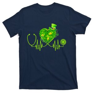 Stethoscope Heartbeat Nurse Doctor St Patricks Day Clover T-Shirt