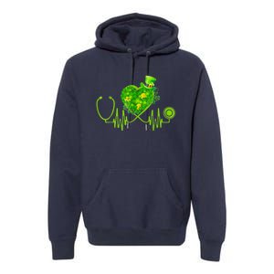 Stethoscope Heartbeat Nurse Doctor St Patricks Day Clover Premium Hoodie