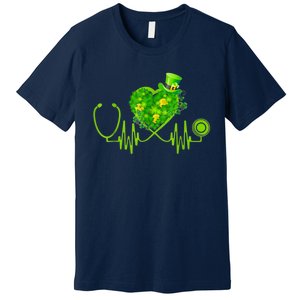 Stethoscope Heartbeat Nurse Doctor St Patricks Day Clover Premium T-Shirt