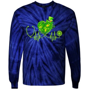 Stethoscope Heartbeat Nurse Doctor St Patricks Day Clover Tie-Dye Long Sleeve Shirt