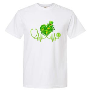 Stethoscope Heartbeat Nurse Doctor St Patricks Day Clover Garment-Dyed Heavyweight T-Shirt