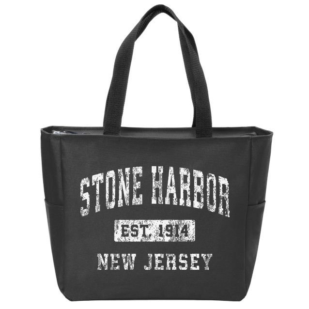 Stone Harbor New Jersey Nj Vintage Established Zip Tote Bag