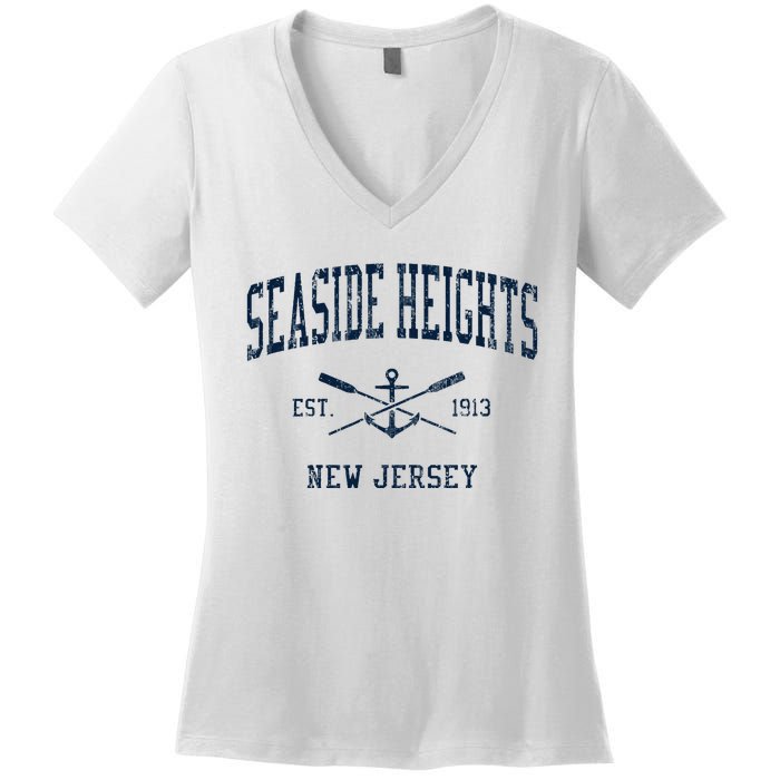 Seaside Heights Nj Vintage Crossed Oars & Boat Anchor Women's V-Neck T-Shirt