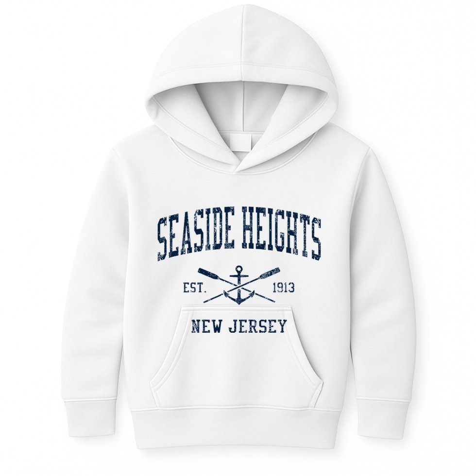 Seaside Heights Nj Vintage Crossed Oars & Boat Anchor Kids Hoodie