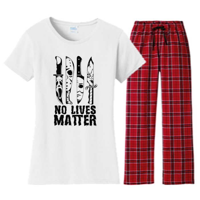 Scary Halloween No Lives Matter Horror Movie Characters Women's Flannel Pajama Set