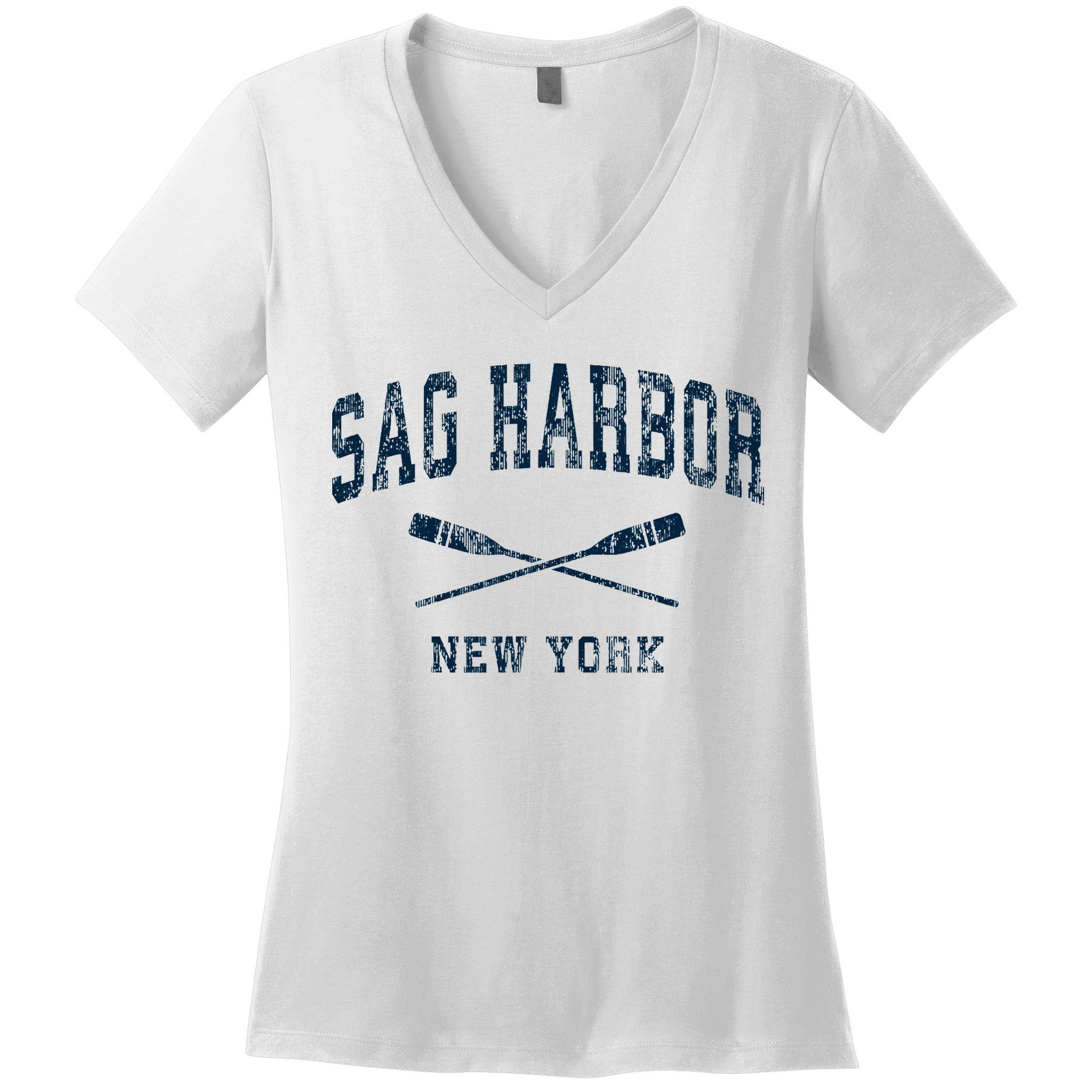 Sag Harbor New York Vintage Nautical Paddles Sports Oars Women's V-Neck T-Shirt