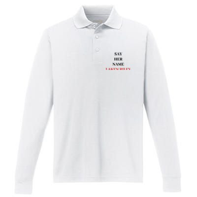 Say Her Name Laken Riley Performance Long Sleeve Polo