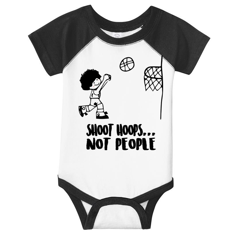 SHOOT HOOPS NOT PEOPLE Trending Quote Basketball Infant Baby Jersey Bodysuit